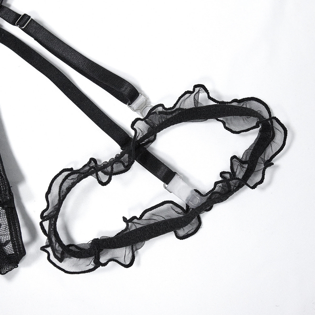 Elegant Garter Bodysuit with Love-Spotted Mesh Leg Ring Details